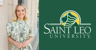 A head shot of Elizabeth Kemfort, an alumna of the Saint Leo University MSW graduate degree program, wearing a dress and smiling; Kemfort now works for the VA and runs her own counseling practice
